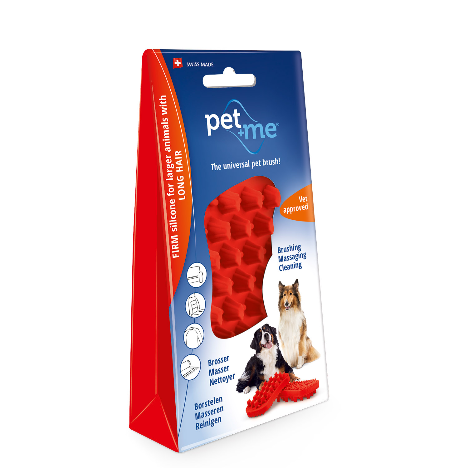 Pet Me Univerzalna silikonska četka crvena - za dugodlake pse